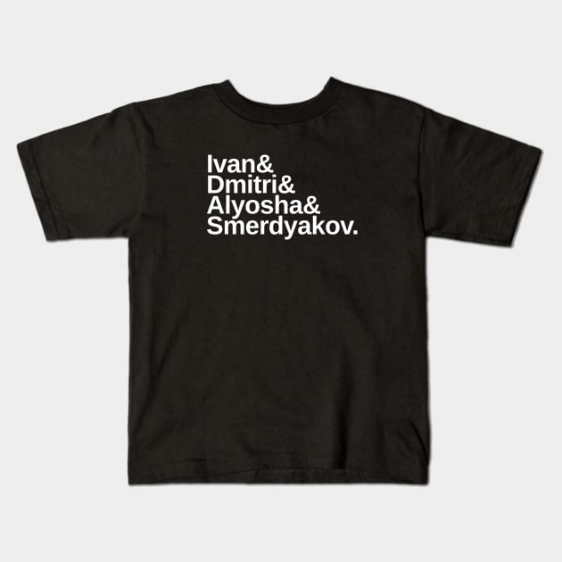 Fyodor Dostoevsky The Brothers Karamazov & List in White Kids T-Shirt by KierkegaardDesignStudio